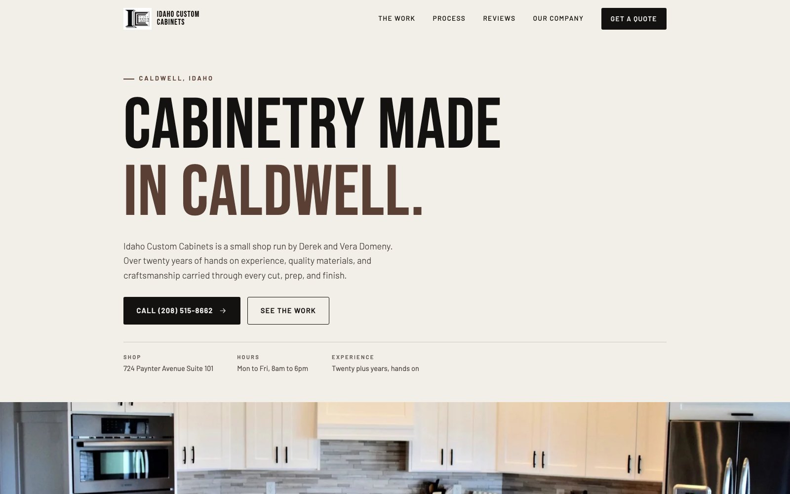The new Idaho Custom Cabinets homepage concept