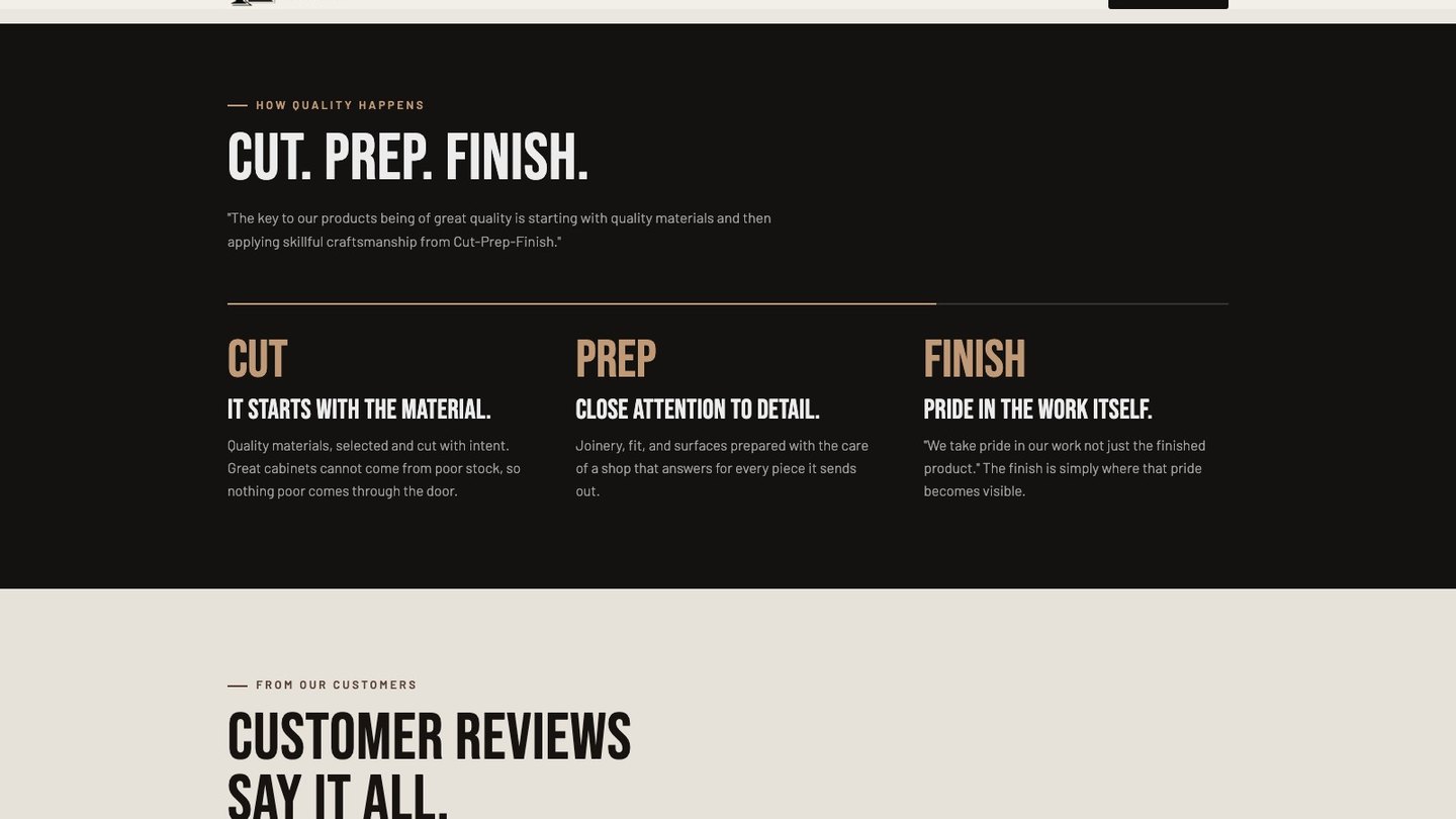 The Cut, Prep, Finish process section of the new homepage