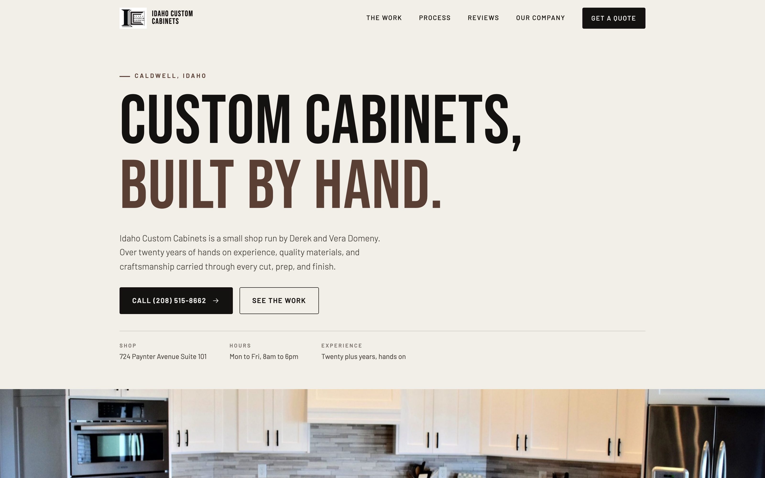 The new Idaho Custom Cabinets homepage concept